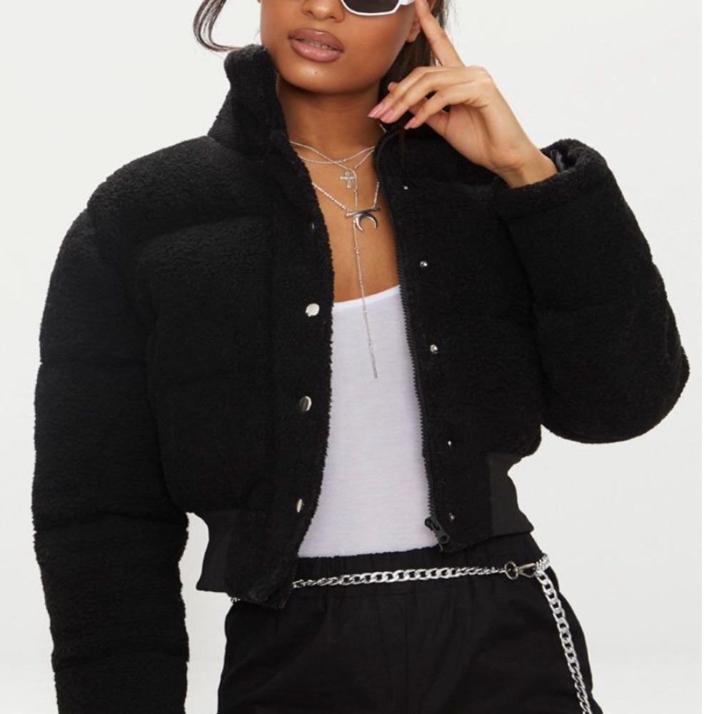 Black Borg Bubble Cropped Bomber Jacket